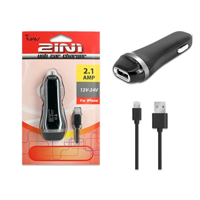 2 IN 1 Car Charger For Apple Lightning iPhone 7 / 6 / 5 BLack