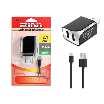 2 IN 1 TRAVEL / WALL CHARGER FOR TYPE C BLACK