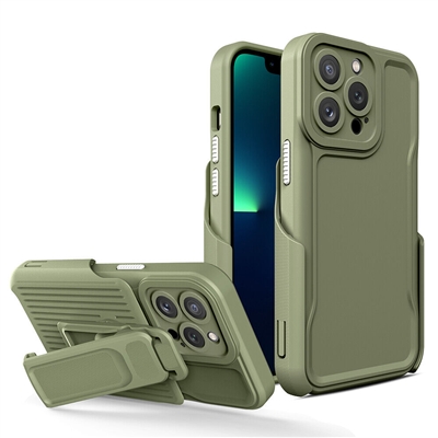 Apple iPhone 14 Pro (6.1") Clip-on 2in1 Hybrid Holster Combo with Kickstand & Camera Cover Green