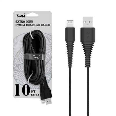 For iPhone Braided Nylon Cable 10 ft Black