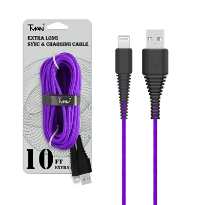 For iPhone Braided Nylon Cable 10 ft Purple