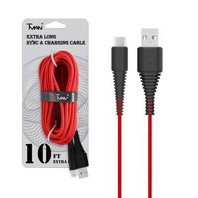 For Type C/ USB C Braided Nylon Cable 10 ft Red