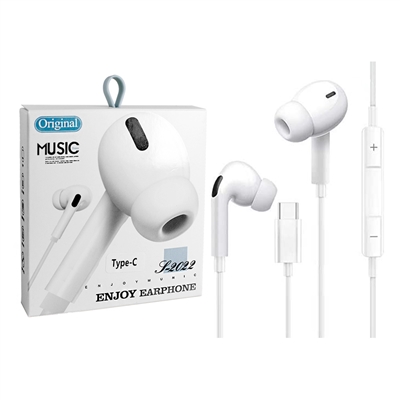 HF08-TYPE C STEREO EAR BUD WITH MIC & VOLUM CONTROL WHITE