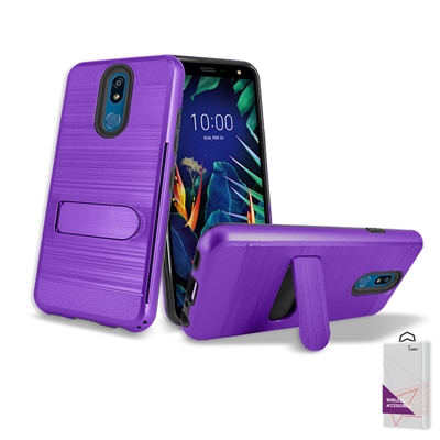 For LG K40 /X420 (MetroPCS/ T-Mobile) Metal Brush With Card Slot and Kickstand Hybrid Case HYB09 Purple