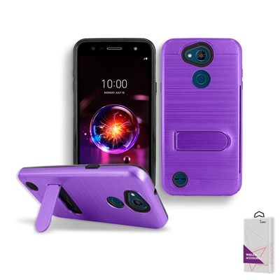For LG X Power 3 / XPower 2 / Fiesta / X Charge / LV7 Metal Brush With Card Slot and Kickstand Hybrid Case HYB09 Purple