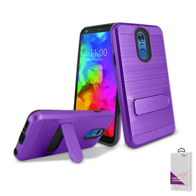 For LG Q7+/ Q7 Plus/ Q610 Metal Brush With Card Slot and Kickstand Hybrid Case HYB09 Purple