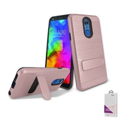 For LG Q7+/ Q7 Plus/ Q610 Metal Brush With Card Slot and Kickstand Hybrid Case HYB09 Rose Gold