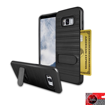 Samsung Galaxy S8 Metal Brush With Card Slot and Kickstand Hybrid Case HYB09 Black