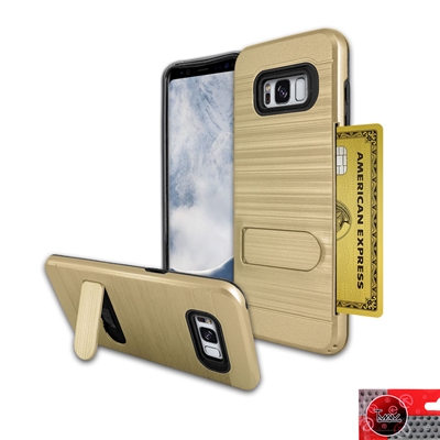 Samsung Galaxy S8 Metal Brush With Card Slot and Kickstand Hybrid Case HYB09 Gold