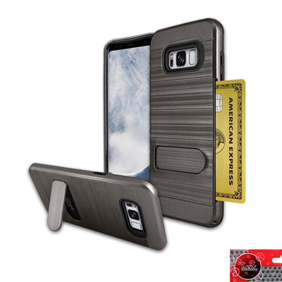 Samsung Galaxy S8 Metal Brush With Card Slot and Kickstand Hybrid Case HYB09 Gray