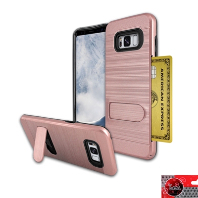 Samsung Galaxy S8 Plus Metal Brush With Card Slot and Kickstand Hybrid Case HYB09 Rose Gold