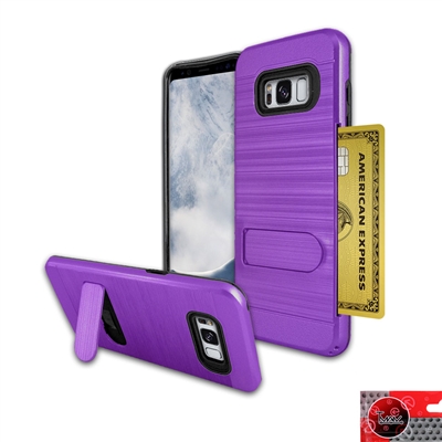 Samsung Galaxy S8 Metal Brush With Card Slot and Kickstand Hybrid Case HYB09 Purple