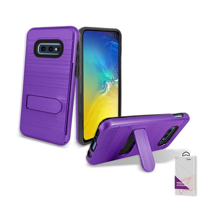 Samsung Galaxy S10 E Metal Brush With Card Slot and Kickstand Hybrid Case HYB09 Purple