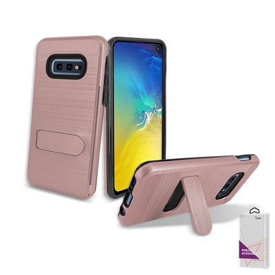 Samsung Galaxy S10 E Metal Brush With Card Slot and Kickstand Hybrid Case HYB09 Rose Gold