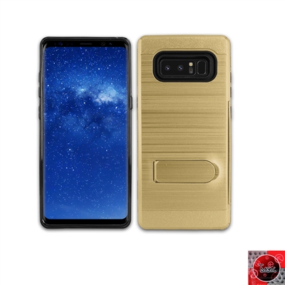 Samsung Galaxy Note 8 Metal Brush With Card Slot and Kickstand Hybrid Case HYB09 Gold