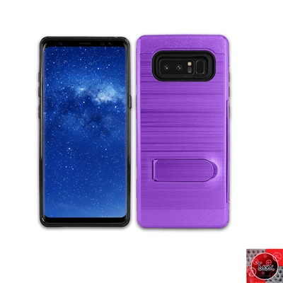 Samsung Galaxy Note 8 Metal Brush With Card Slot and Kickstand Hybrid Case HYB09 Purple