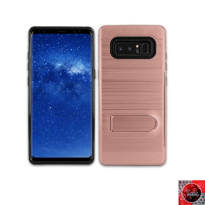 Samsung Galaxy Note 8 Metal Brush With Card Slot and Kickstand Hybrid Case HYB09 Rose Gold