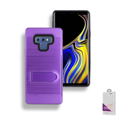 Samsung Galaxy Note 9 / N960 Metal Brush With Card Slot and Kickstand Hybrid Case HYB09 Purple