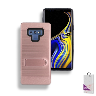 Samsung Galaxy Note 9 / N960 Metal Brush With Card Slot and Kickstand Hybrid Case HYB09 Rose Gold
