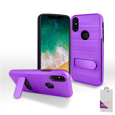 Apple iPhone XR Metal Brush With Card Slot and Kickstand Hybrid Case HYB09 Purple