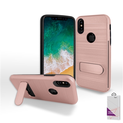 Apple iPhone XR Metal Brush With Card Slot and Kickstand Hybrid Case HYB09 Rose Gold