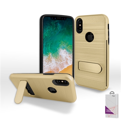Apple iPhone XS MAX Metal Brush With Card Slot and Kickstand Hybrid Case HYB09 Gold