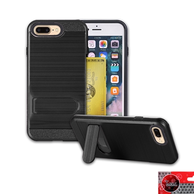 Apple iPhone 7 Plus 5.5" Metal Brush With Card Slot and Kickstand Hybrid Case HYB09 Black