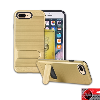 Apple iPhone 7 Plus 5.5" Metal Brush With Card Slot and Kickstand Hybrid Case HYB09 Gold