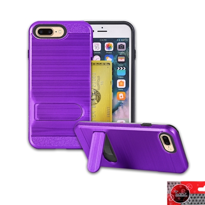 Apple iPhone 7 Plus 5.5" Metal Brush With Card Slot and Kickstand Hybrid Case HYB09 Purple