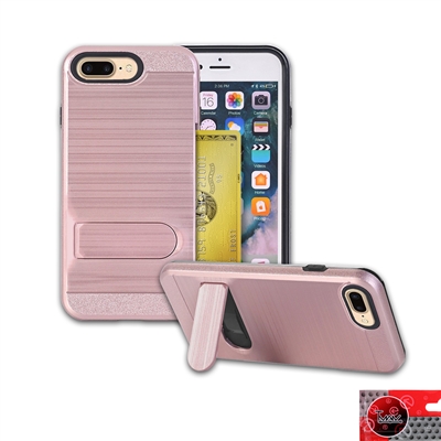 Apple iPhone 7 Plus 5.5" Metal Brush With Card Slot and Kickstand Hybrid Case HYB09 Rose Gold