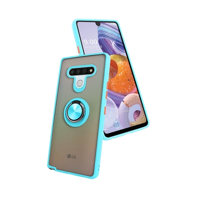 LG Stylo 6 Matt Clear PC Ring Stand With TPU Bumper Case HYB10 Teal