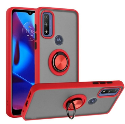 Motorola Moto G Play (2023) Matt Clear PC Ring Stand With TPU Bumper Case HYB10 Red