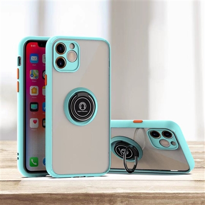 Apple iPhone 11 Pro Max (6.5") Matt Clear PC Ring Stand With TPU Bumper Case HYB10 Light Blue