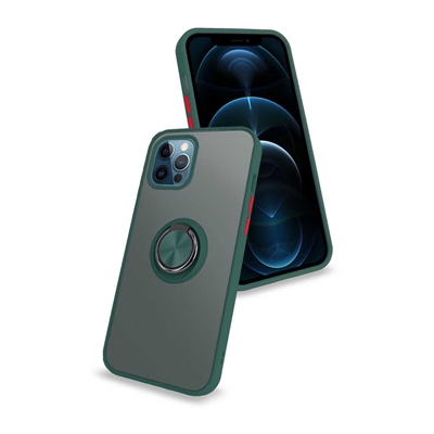 iPhone 12/ iPhone 12 Pro (6.1") Matt Clear PC Ring Stand With TPU Bumper Case HYB10 Green