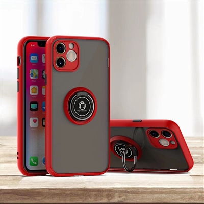Apple iPhone XR Matt Clear PC Ring Stand With TPU Bumper Case HYB10 Red