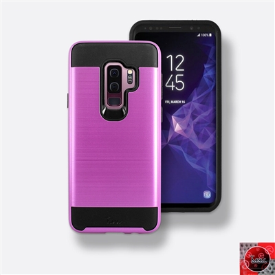 Samsung GALAXY S9 Plus / G965 Metal Brush Slim Hybrid Case Pink