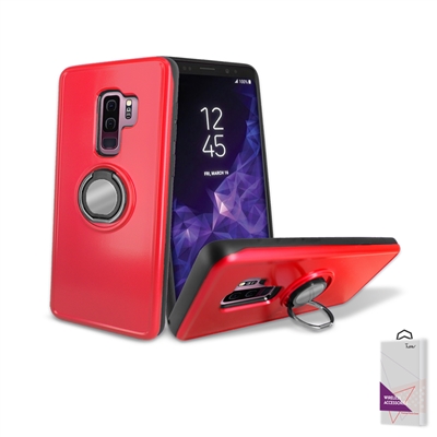 Samsung Galaxy S9 Hybrid TPU+PC Ring Case with Mirror and Card Slot HYB29 Red