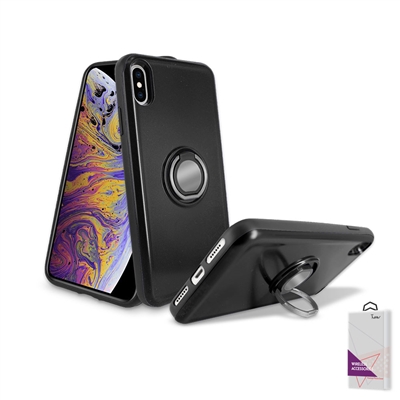 Apple iPhone XS MAX Hybrid TPU+PC Ring Case with Mirror and Card Slot HYB29 Black