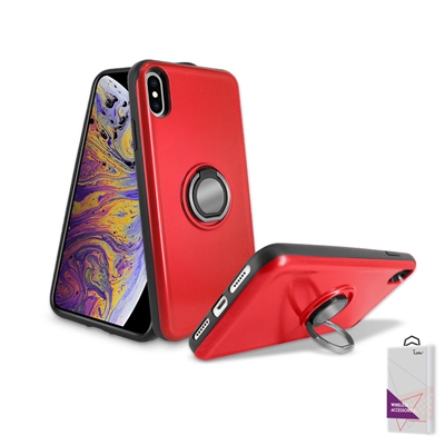 Apple iPhone XS MAX Hybrid TPU+PC Ring Case with Mirror and Card Slot HYB29 Red
