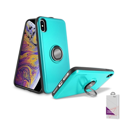 Apple iPhone XS MAX Hybrid TPU+PC Ring Case with Mirror and Card Slot HYB29 Teal