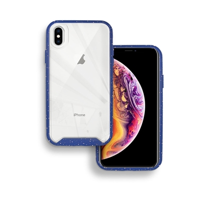 iPhone XS MAX Paint splatter accent Synthetic rubber+Clear polycarbonate shell HYB31 Blue