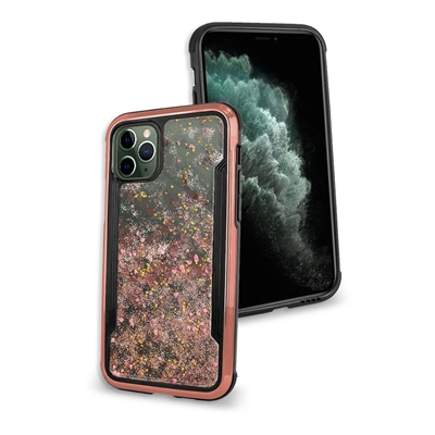 iPhone 11 (6.1") Liquid Glitter Quicksand Slim Chrome Edge Clear Back Cover Case HYB33G Rose Gold