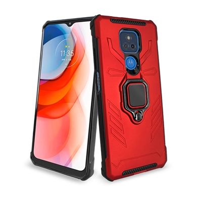 Motorola Moto G Play 2021 Dual Layer Hybrid High Quality Ring Stand Case HYB37 Red