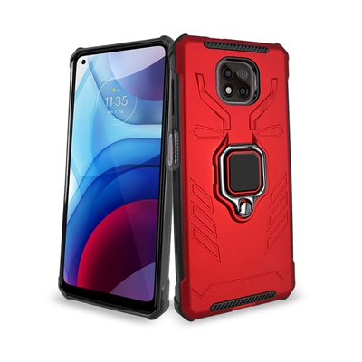 Motorola Moto G Power 2021 Dual Layer Hybrid High Quality Ring Stand Case HYB37 Red