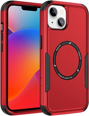 iPhone 15 Pro Pioneer Armor Heavy Duty PC+TPU Wireless Charging Case Red