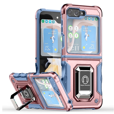 Samsung Galaxy Z Flip 5 Robotic Hybrid Case with Magnetic Ring Stand Pink Gold