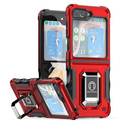 Samsung Galaxy Z Flip 5 Robotic Hybrid Case with Magnetic Ring Stand Red