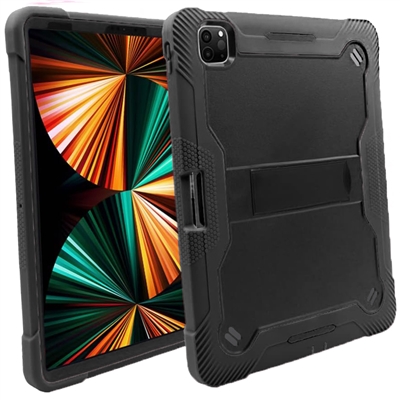 Apple iPad Pro 12.9" Slim Heavy Duty Shockproof Rugged Case With Kickstand Black / Black