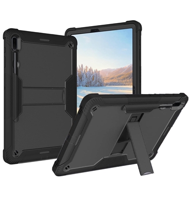 Samsung Galaxy Tab S8 PLUS / S7 PLUS / S7 FE Slim Heavy Duty Shockproof Rugged Case With Kickstand Black / Black