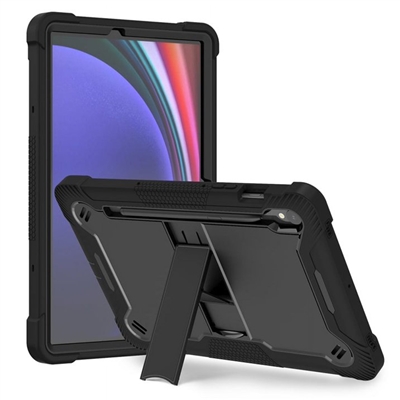 Samsung Galaxy Tab S9 11" / S9 FE 11" 2023 Slim Heavy Duty Shockproof Rugged Case With Kickstand Black / Black